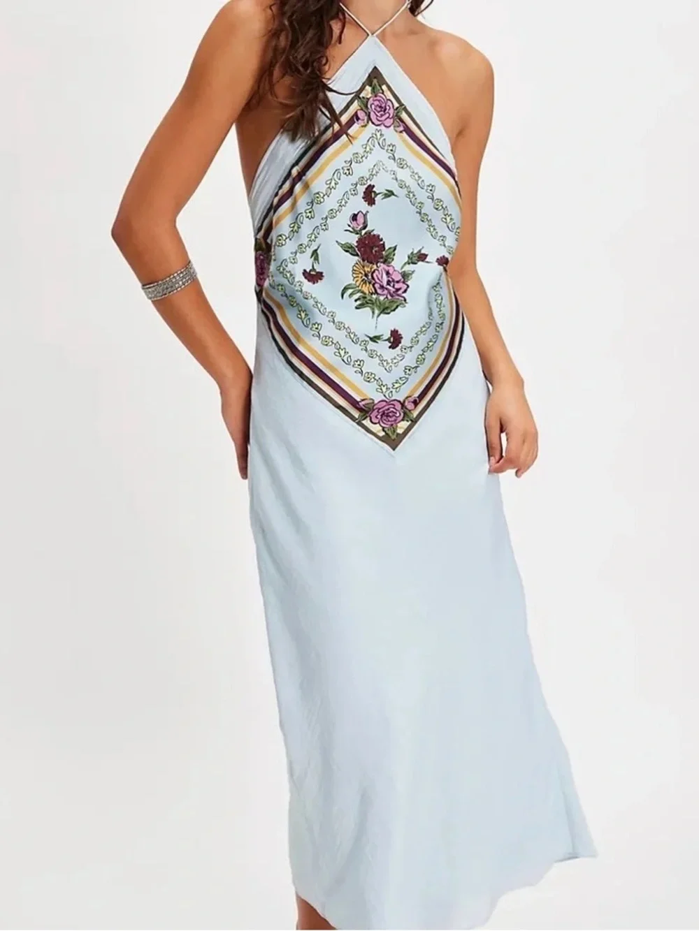 Free People Citrine Floral Halter Midi Dress Blue M - NWT